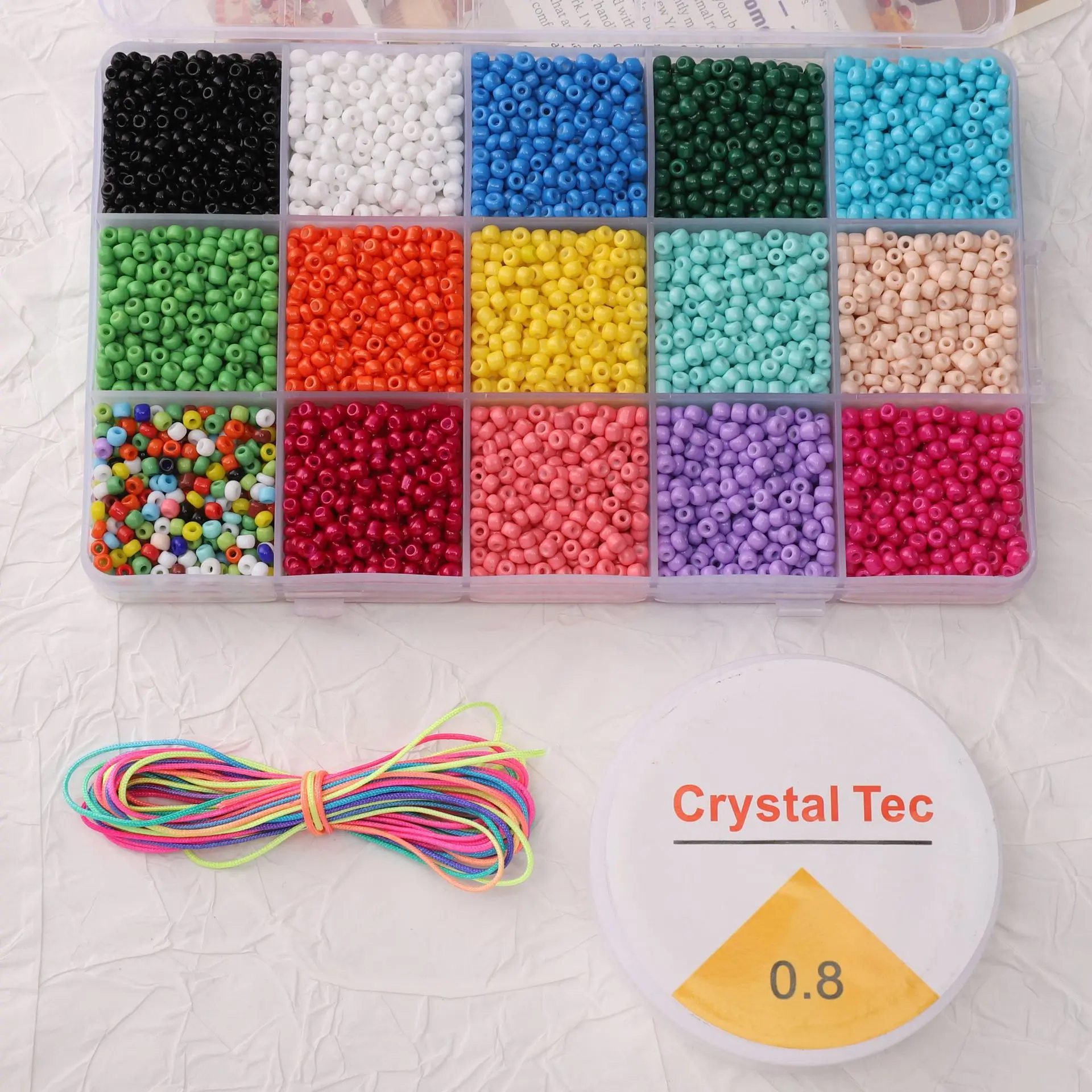 Solid Color Glass Rice Beads Set 15 Grid DIY Jewelry Making Kit for Bracelets Necklaces Craf