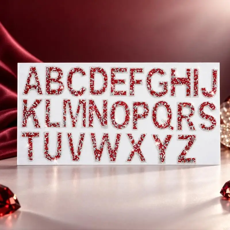 26Pieces Rhinestones Iron on Letter Patches Sparkly Rhinestones Letters Glitter Rhinestones Alphabets Applique for Clothing Y08E
