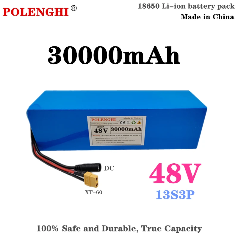 48V 30Ah 13S3P XT60/T 18650 lithium-ion battery pack with BMS, suitable for electric bicycle and scooter batteries+54.6V charger