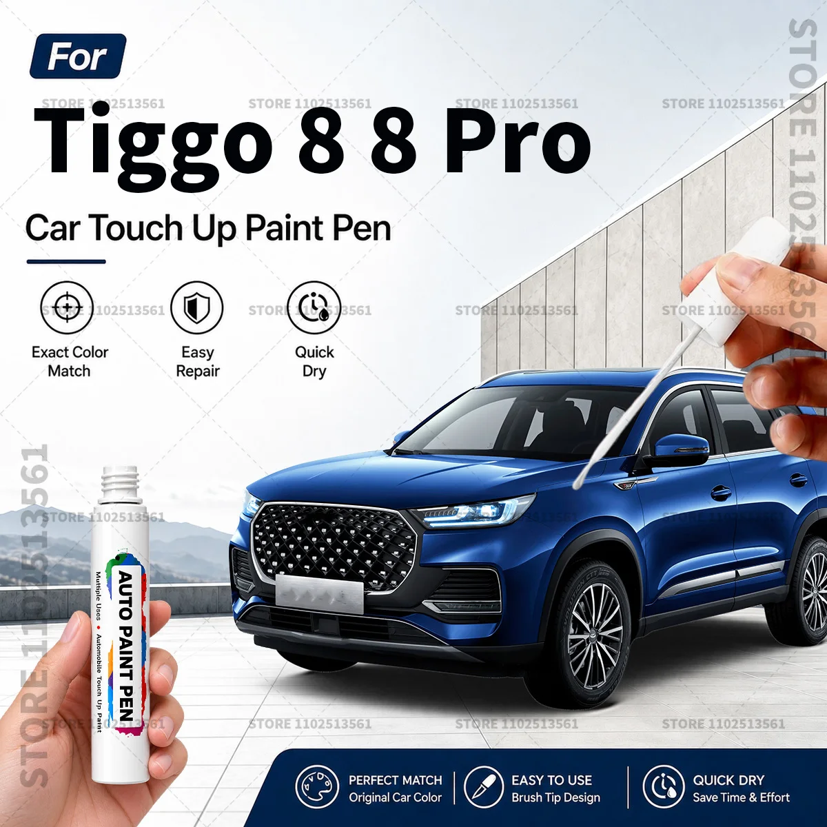 Для Chery Tiggo 8 8 Pro: ручка для подкрашивания автомобильной краски, средство для устранения царапин, маркер для ремонта кузова автомобиля, водонепроницаемый инструмент для ремонта автомобильной краски.