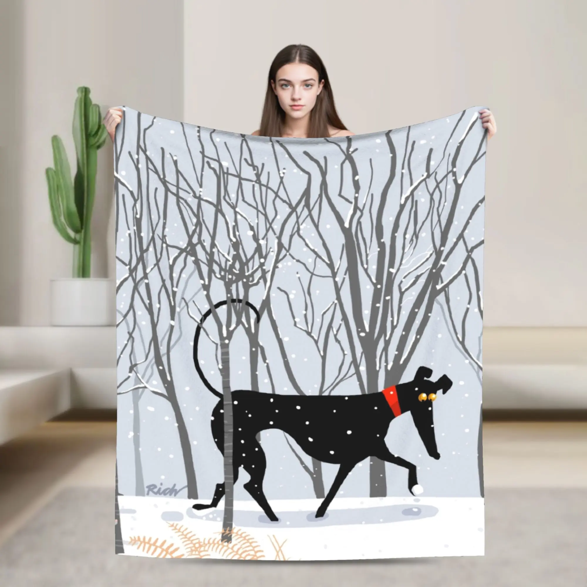 

Фланелевое одеяло с зимней собакой, борзая, уиппет, собака Лурчер, забавные пледы для дивана, постельные принадлежности, гостиная, покрывало 150*125 см,