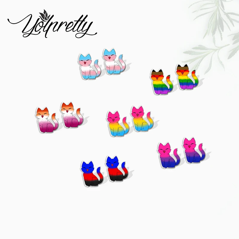 2022 New Arrival Fashion Colorful Pride Cute Kitten Lovely Proud Cats Epoxy Stud Earrings Handcraft Acrylic Resin Earrings