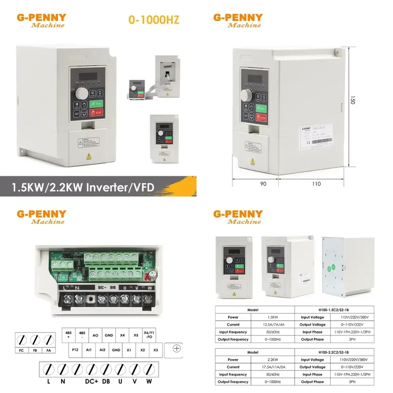 

for 220V 1.5kW VFD Variable Frequency Drive 2.2kW Inverter Motor Speed Controller 0–1000Hz Frequency Converter