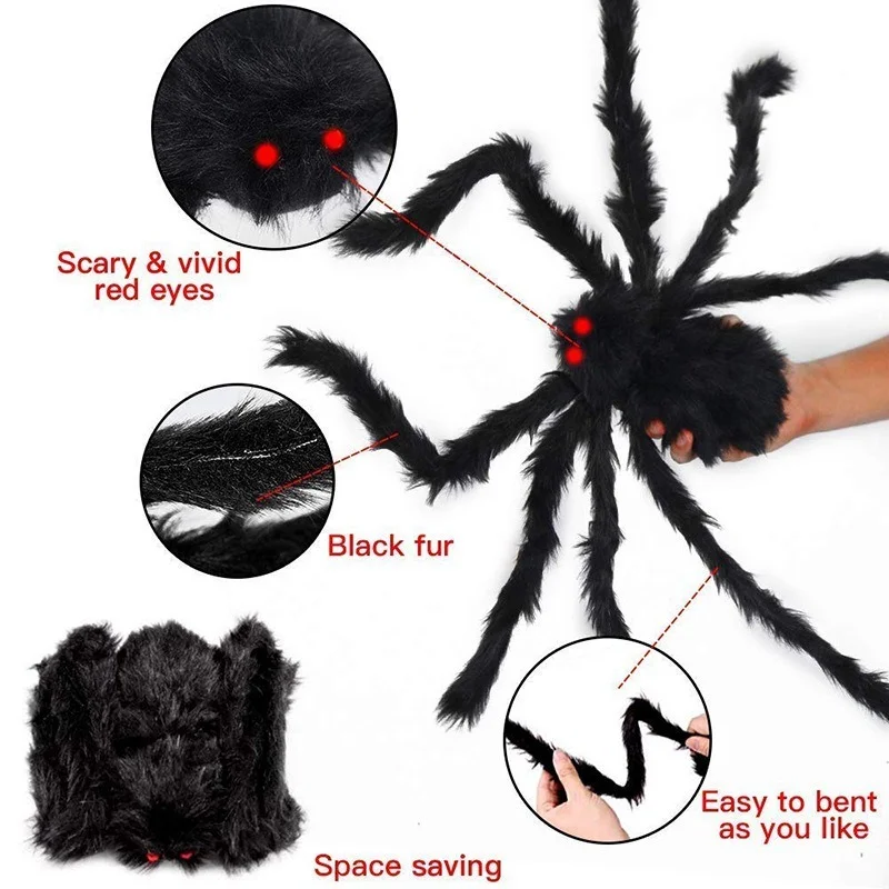 แมงมุมยักษ์ขนาดใหญ่ Spider Web ตกแต่งฮาโลวีน Props ผีสิงในร่มกลางแจ้ง Spooky Plush ขนาดใหญ่ Araneid Prank Trick อุปกรณ์