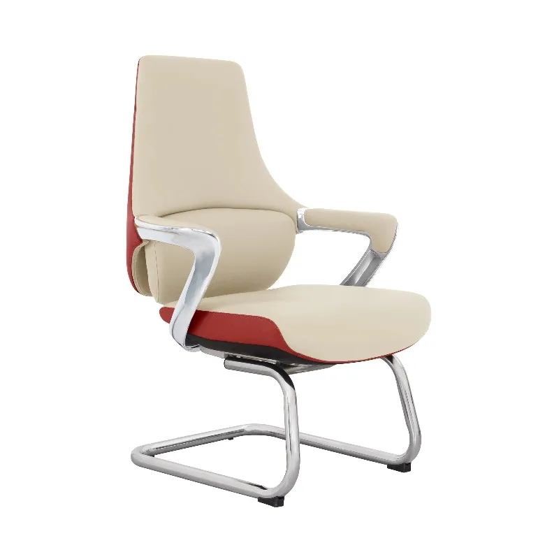 

#￥Leather Material Bow-shaped Chair Premium Business Reception Chair Ergonomic Stable Office Seat