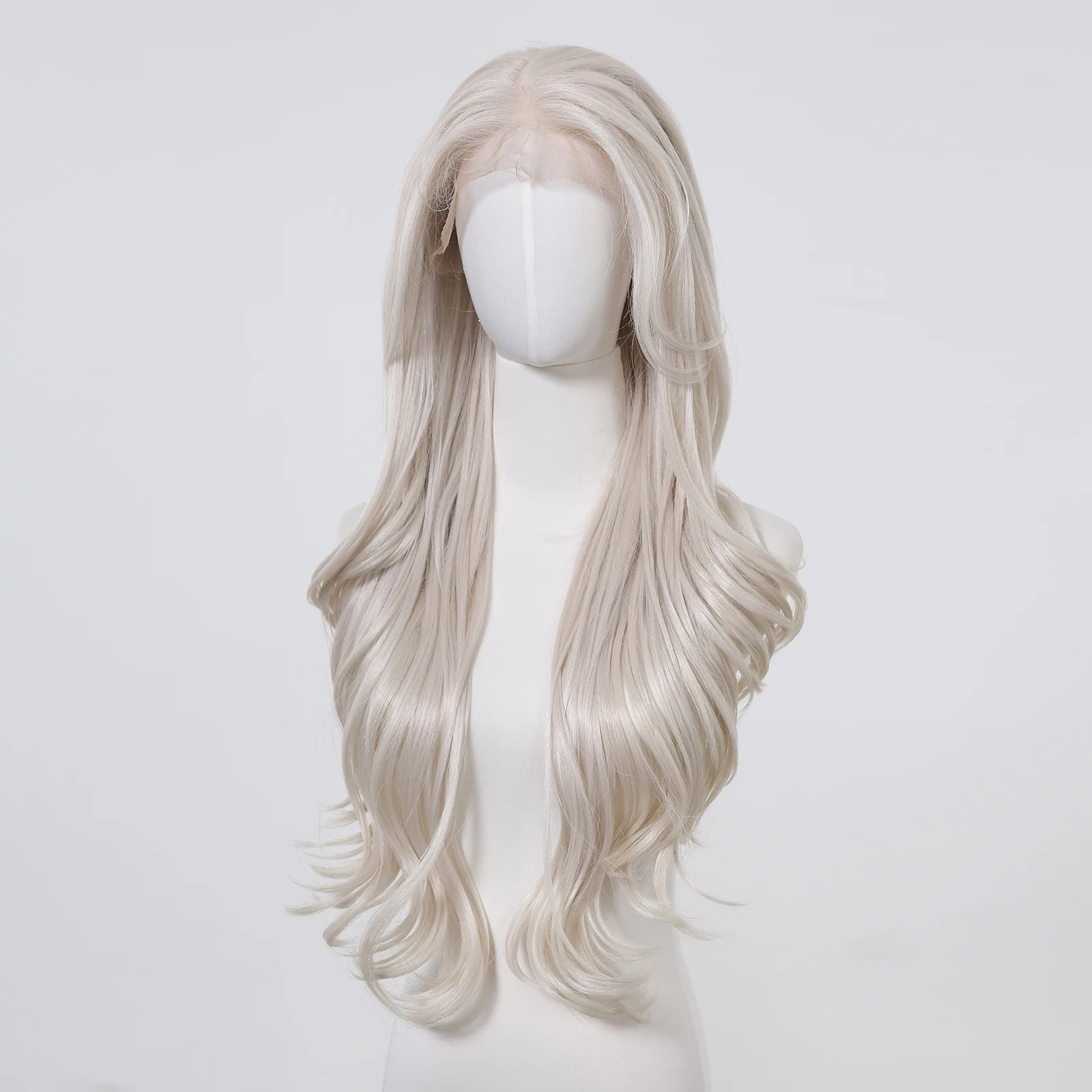 LOUIS FERRE 13*6 Lace Front Synthetic Wigs Long Curly Natural Layered Hair Silver White Wig For Women High Temperature Free Part