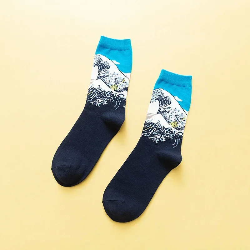 1 Pair Autumn Winter Retro Men Socks Couple Socks New Art Van Gogh Mural World Famous Oil Painting Series Funny Socks