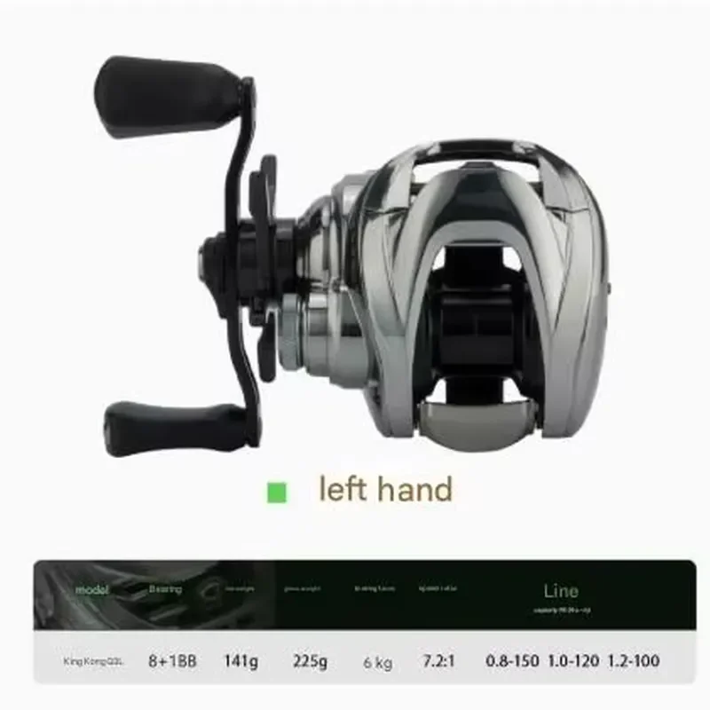 Professional Baitcasting Fishing Reel 8+1BB Magnesium Alloy Body Stainless Steel Gear 7.2:1 Ratio Max Drag 6kg Magnetic Brake