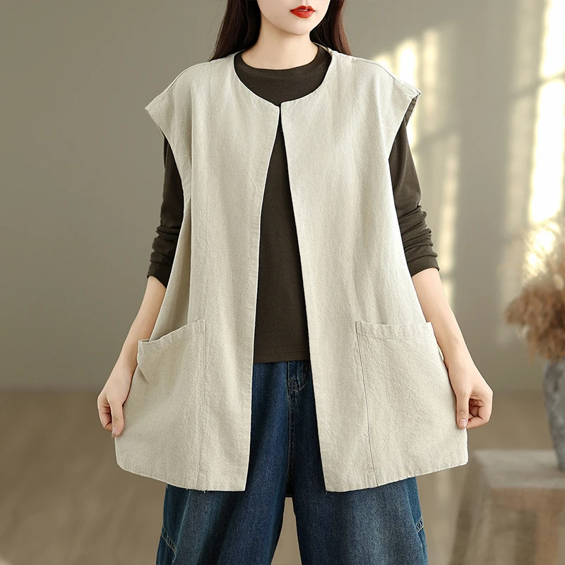 

Многослойный женский жилет в стиле ретро, ранняя осень, круглый открытый кардиган средней длины, верхняя одежда, топ