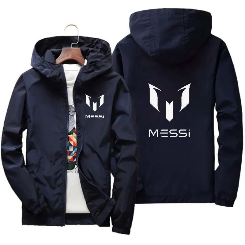 

Spring bomb men's hooded jacket Messi print slide sportswear slim fit patchwork jacket windbreaker jacket fitness clothing men