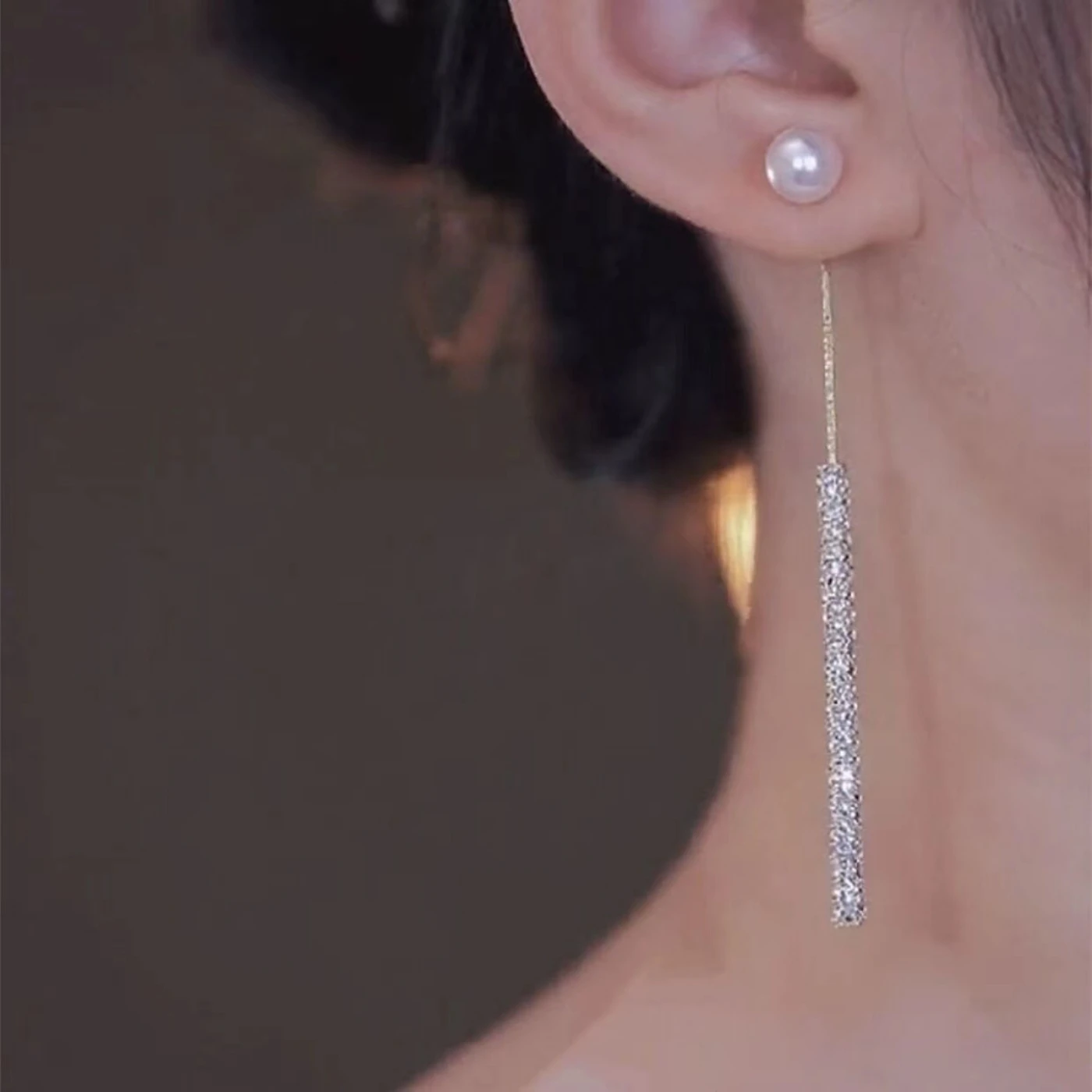 2pcs fashionable and high-end diamond pearl line earrings for women's daily dating accessories image 3