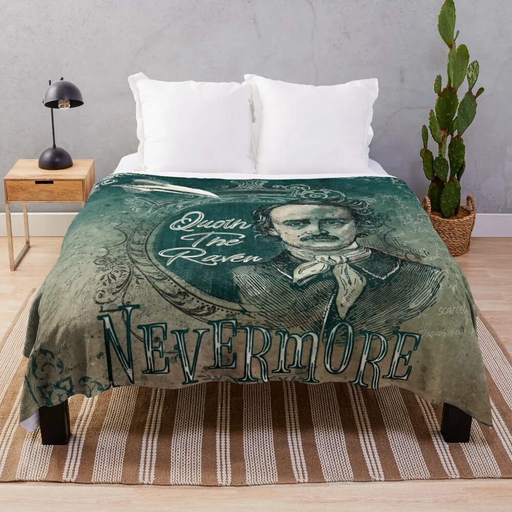 Edgar Allan Poe with raven, classic literary Throw Blanket christmas gifts Tourist Blankets