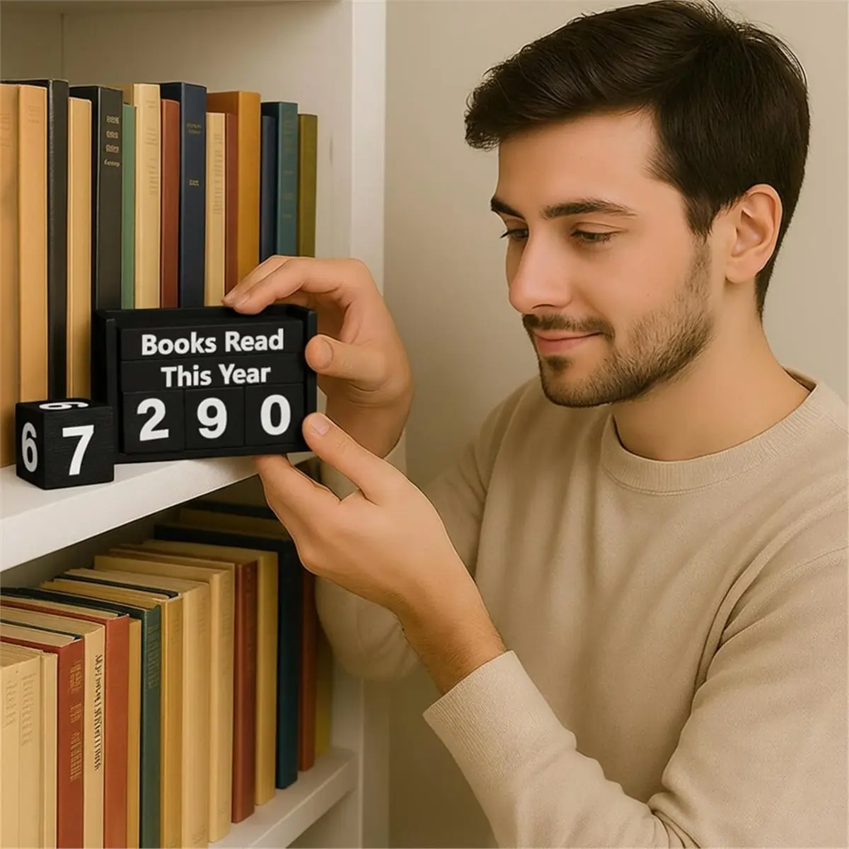TODAY@BUY@~ Books Read This Year Counter,Wooden Book Tracker for Reading Goal Display, Book Counter Sign Bookshelf Decor