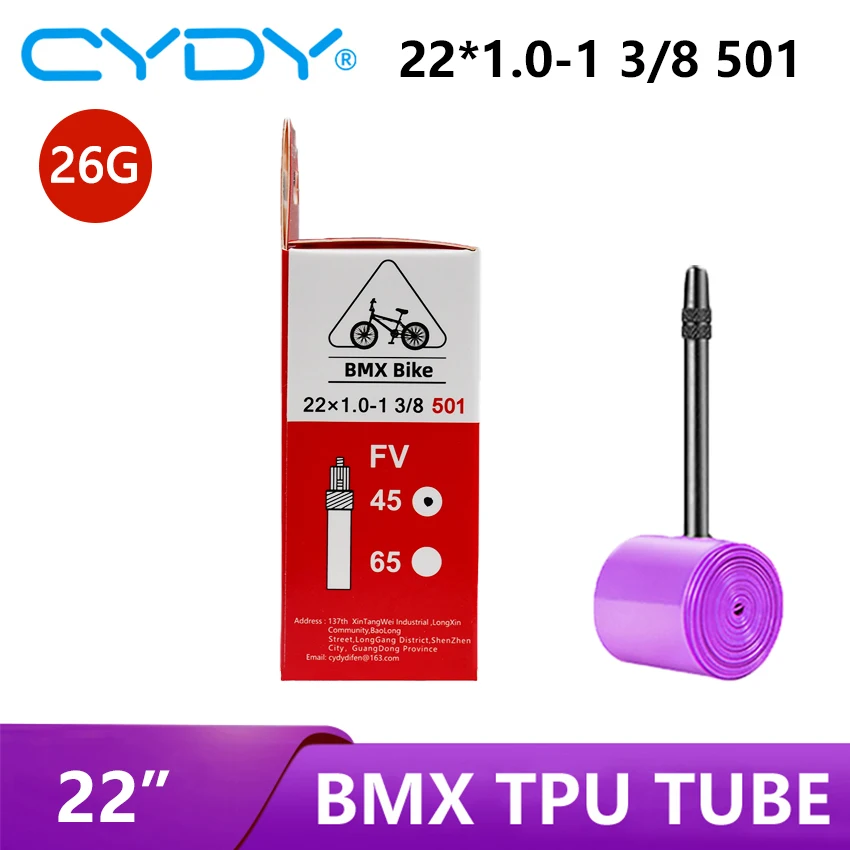 CYDY الدراجة بولي TPU كاميرا الأنبوب الداخلي 22 "501 22x1.0 1 1/8 1.1 1 1/4 1.4 1 3/8 بوصة صمام 45/65 مللي متر BMX إطار دراجة هوائية الإطارات