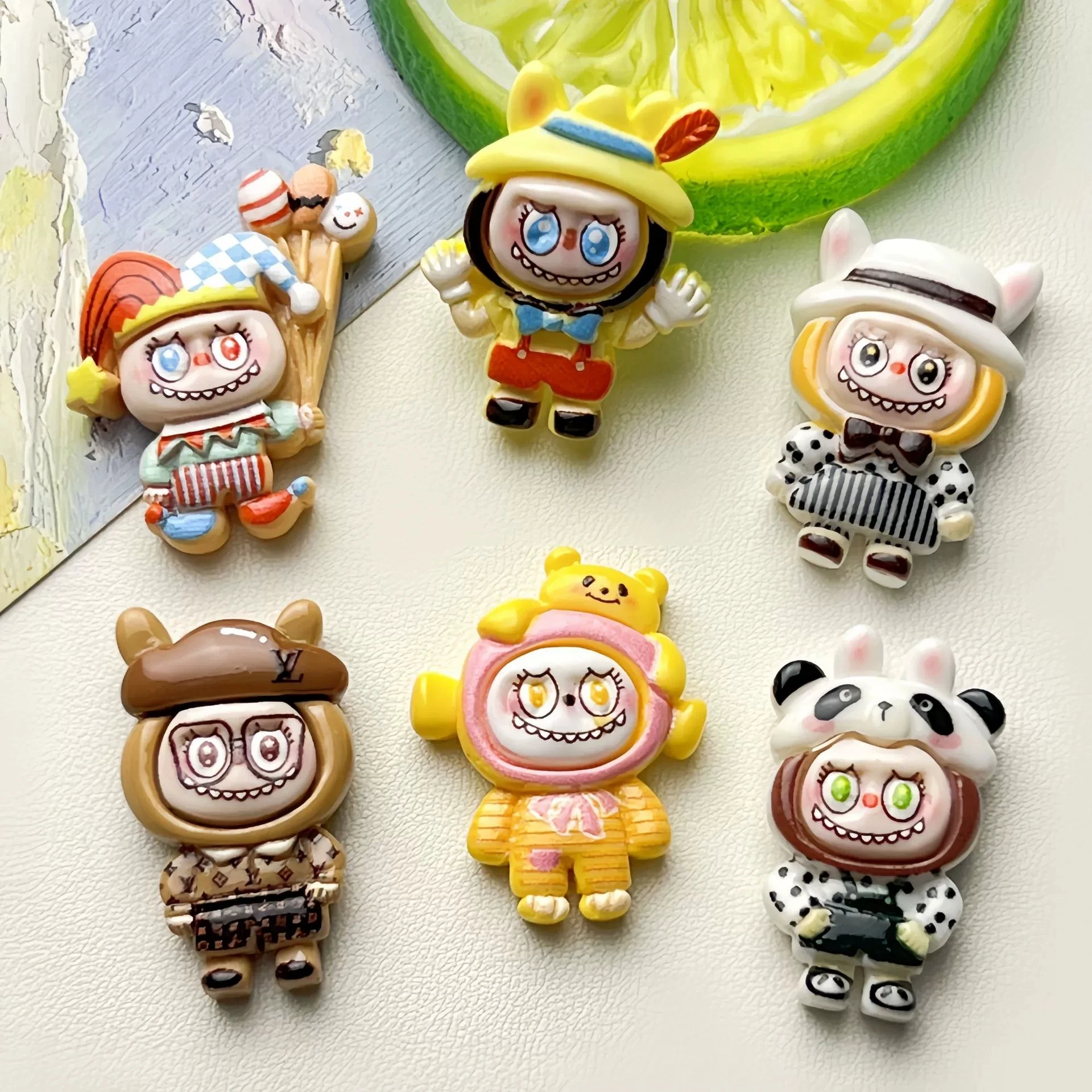 Cartoon bright surface changeable Labubu resin handmade DIY cream glue hairpin refrigerator stickers material accessories