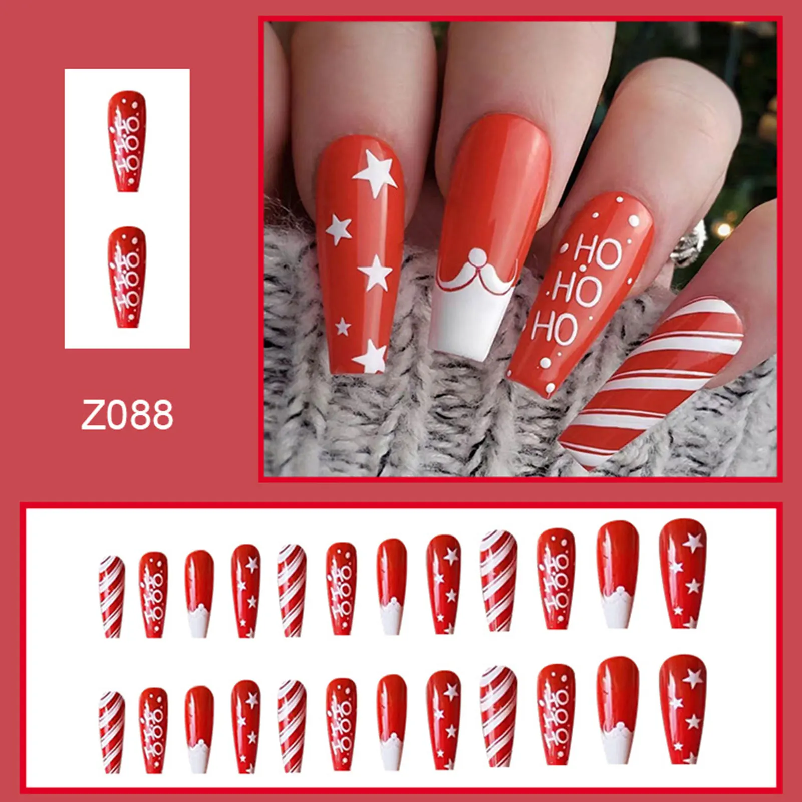 Red White Matching Fake Nails with Smooth and Non-Grainy Texture for Professional Salon Daily Use