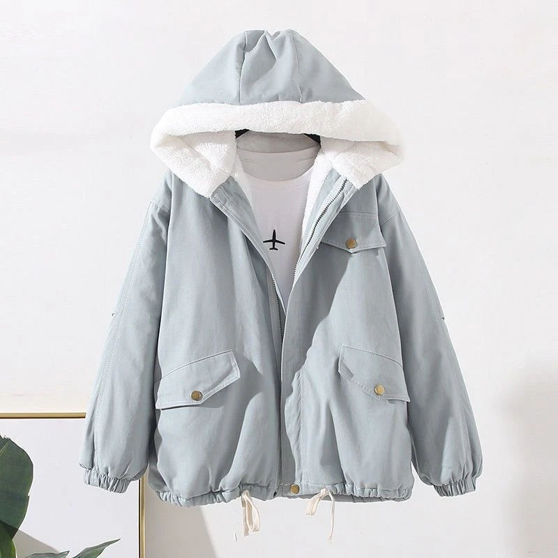 

New Women's Plus Velvet Thick Coat Dtudents Winter Windbreaker Wear Spring Autumn Korean Loose Cotton Padded Clothes Girls Trend