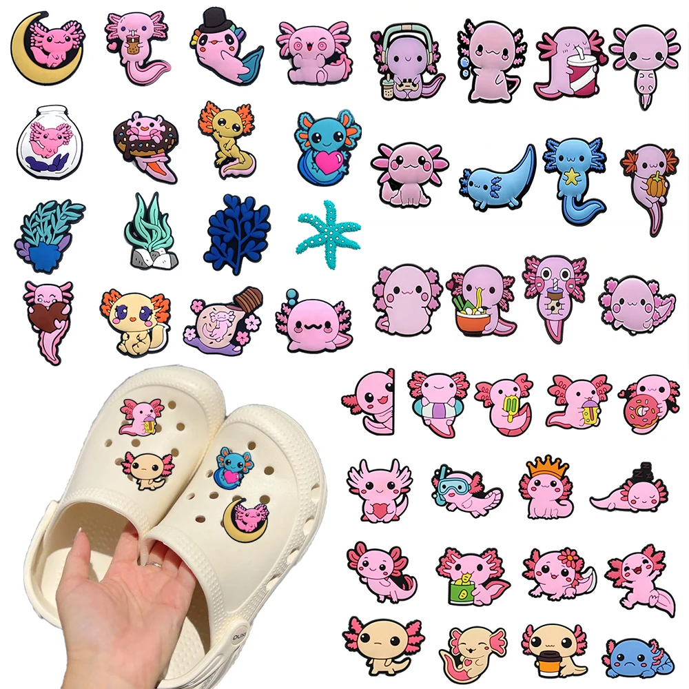 Hot Sales 12-100pcs Cartoon Pink Blue Salamander Series PVC Shoe Charms Accessories DIY Detachable Fashion Shoe Decorations