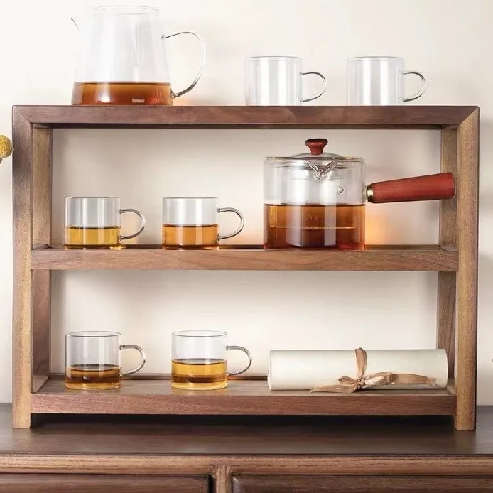 coffee cup solid wood cup holder holder tea set rack, storage desktop bogu