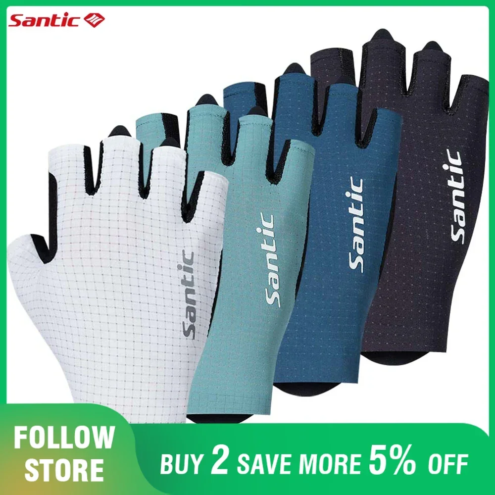 Santic 2025 New Pro Half Finger Cycling Gloves Shockproof Road Bike Mittens Outdoor Breathable Bicycle Sport Fitness Gloves