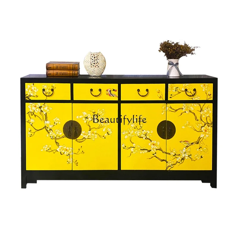 

FG40Hallway Hallway Chinese Hand-Painted Retro Chinese Style Solid Wood Furniture Storage Sideboard Cabinet