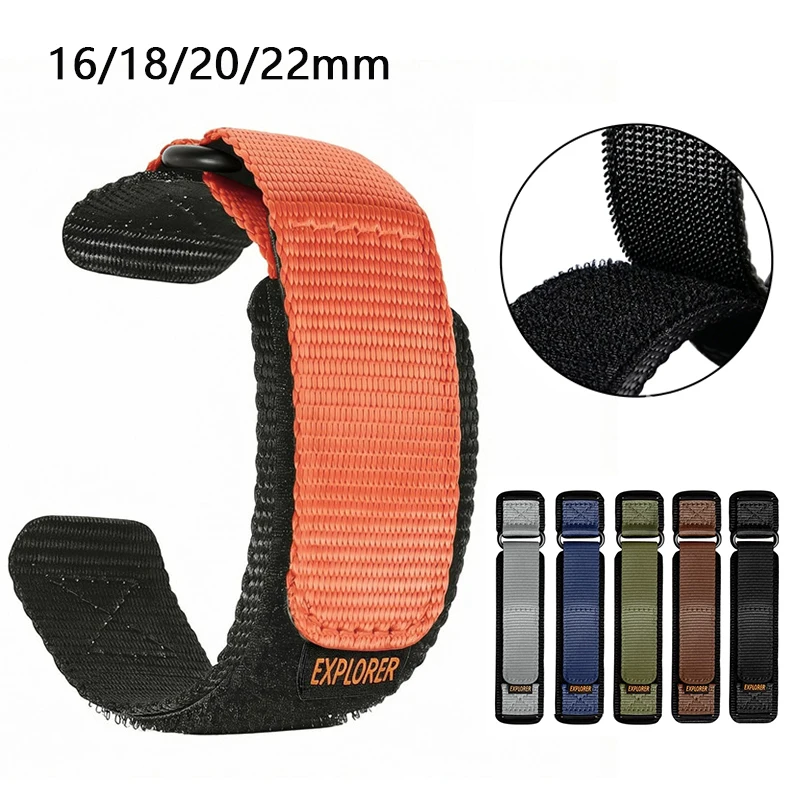 Nylon-Gewebe-Uhrenarmband für Herren und Damen, Klettverschluss, Outdoor-Sport-Uhrenarmband, universelles wasserdichtes Armband, 16 mm, 18 mm, 20 mm, 22 mm