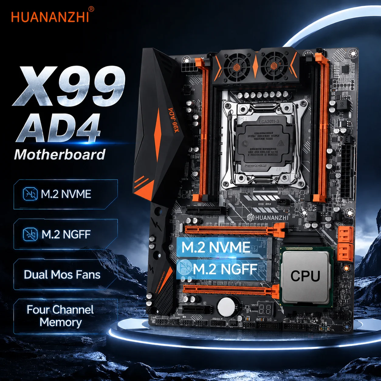 HUANANZHI X99 AD4 LGA 2011-3 XEON X99 Motherboard combo support Intel E5 2640 2666 2670 2678 2696 V3V4 DDR4 RECC NON-ECC NVME
