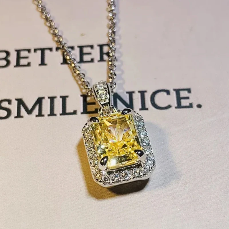 Huitan Edle gelbe Zirkonia-Halskette für Frauen, Hochzeit, Verlobung, Temperament, elegante Dame, Halskette, ausgefallenes Geschenk, Schmuck