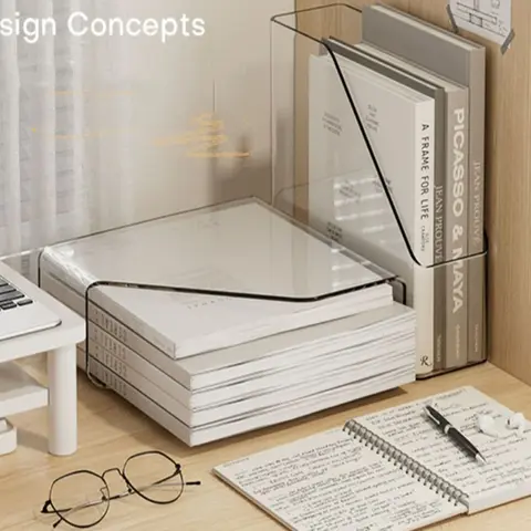 1PCS Student Desktop Textbook Book Transparent Book Stand Office File Storage Shelf Plastic A4 Paper Organising Box