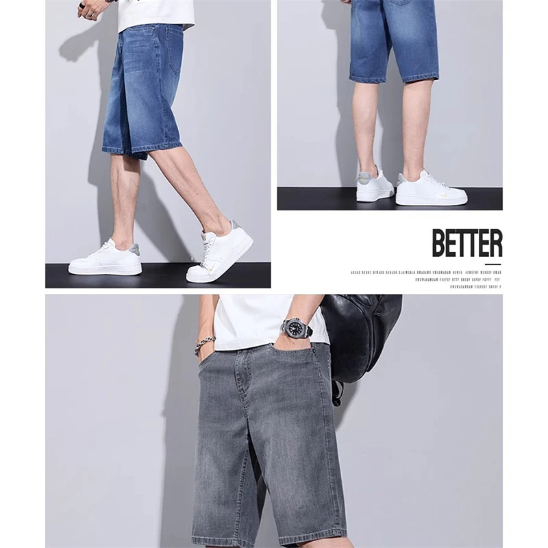 2025 Men's Casual Jeans Summer Thin Fashion Shorts Loose Fit Cool-Feeling Five-Point Pants Mid-Length Pants