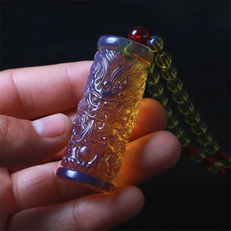 

Totem Baltic Amber Dragon Column Pendant Necklace Men Hand-carved Dragons Charms Sweater Chain Amulet Gifts For Women Jewelry