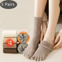 5 pares de calcetines de punta para mujer, calcetines gruesos de algodón de invierno, sólidos, sueltos, transpirables, cálidos, para dormir, Terry contra la nieve fría, calcetines de cinco dedos