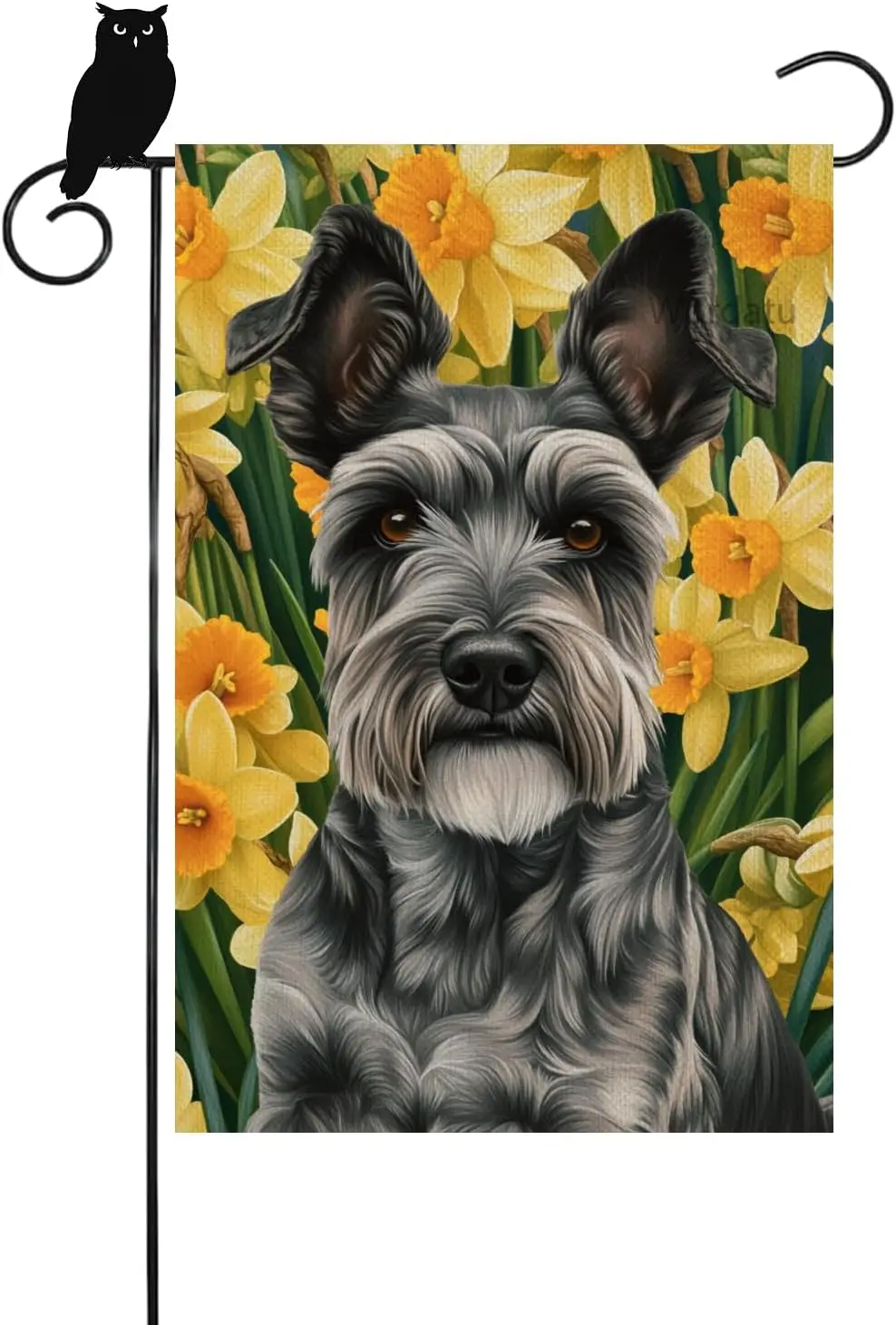 Happy Schnauzer Garden Flag Daffodil 12x18 Inch Double Sided for outside Welcome Yard Flag Outdoor Decor (2339) KZA IIX SSL