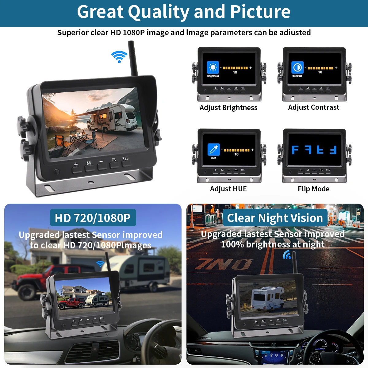 نظام كاميرا مراقبة المركبات اللاسلكية الرقمية المقاومة للماء، نظام كاميرا شاحنة RV للسيارة مع شاشة 5 بوصة #4