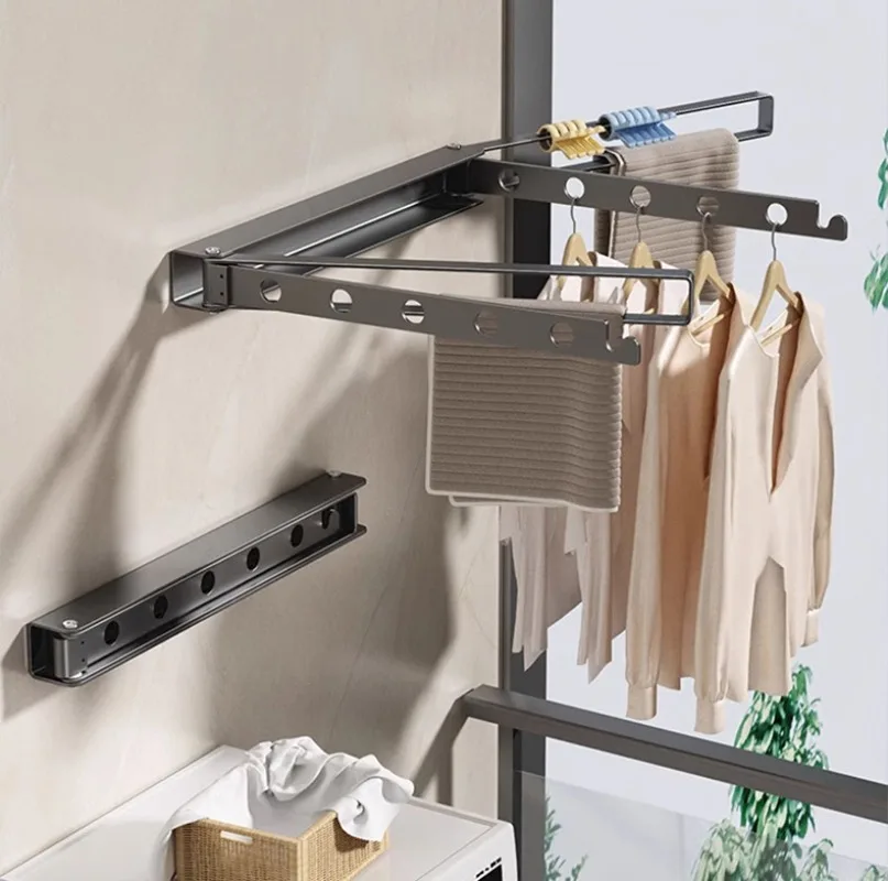 

Invisible Pull Type Balcony Foldable Clothes Rack Wall Mounted Clothes Hanger Save Space Clothing Hooks Drying Rack for Clothes