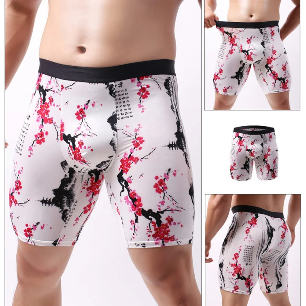 

Мужские трусики с тонким принтом, длинные шорты, плавки, выпуклая сумка, нижнее белье, дышащее нижнее белье, спортивные шорты-боксеры, трусы, трусы