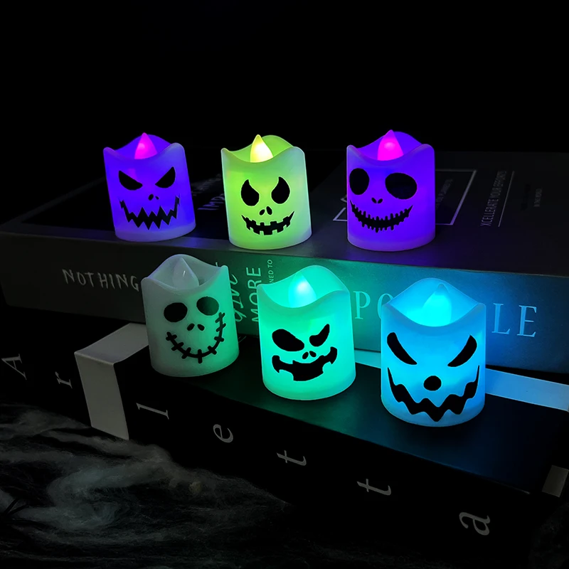 

6Pcs Mix color Halloween LED Candle Light White ghost lamp Glows in the dark Halloween party decoration 2024 Home decor Supplies