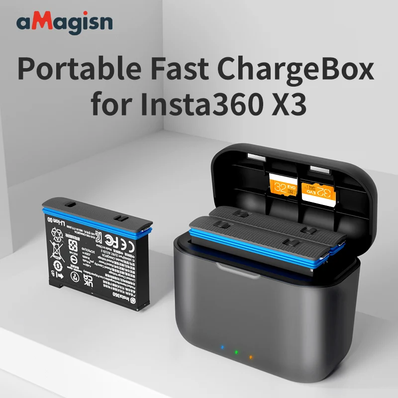 

aMagisn Portable Battery Fast Charge Box for Insta360 X3 USB Type-C Charging Box Accessories for X3 Action Camera Battery