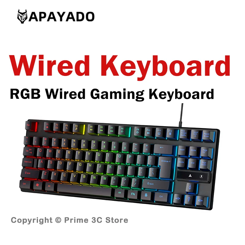LDK K87PRO RGB Wired Gaming Keyboard 87 Key TKL Membrane USB Keyboard Floating Keycaps Backlit Keys