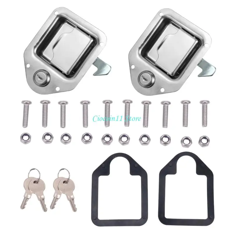 Y1UB Trailer Toolbox Lock Set with Stainless Steel Bodies, Keyed Lock Cores, and Protective Plastic Keyway Covers for Closures
