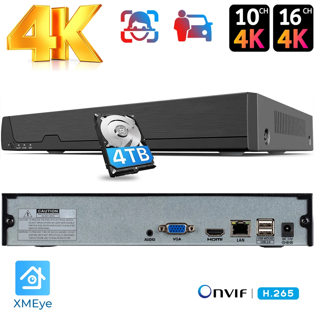 

Сетевой видеорегистратор 4K 16CH NVR H.265 Onvif для IP-камеры (1080P/3MP/4MP/5MP/8MP) XMeye NVR, распознавание лица, P2P облачная Запись CCTV