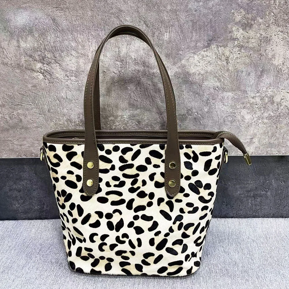 

Genuine Leather Tote Bag Women Leopard Pattern Real Cow Leather Handbag Small Fashion Ladies Shoulder Bag