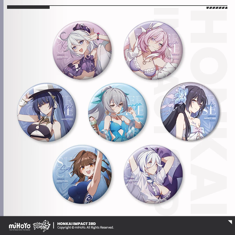 in Presale MiHoYo Official Honkai Impact 3 Kiana Summer Series 3rd Bullet Tinplate badge Li Sushang Seele