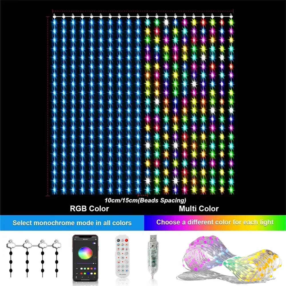 USB التوصيل نمط النص لتزيين غرفة الحفلات الذكية LED أضواء الستار RGB ضوء سلسلة App التحكم مقاوم للماء DIY بها بنفسك الجنية الخفيفة