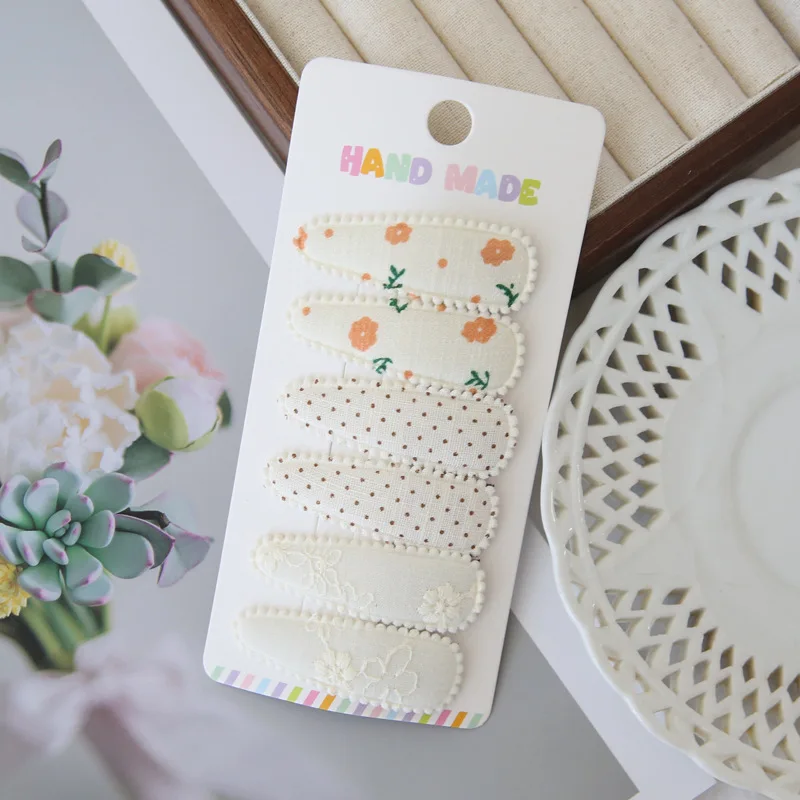 Kids Hair Clips 6Pcs Set Floral Plaid BB Clips Pink Beige Mix Cute Barrettes Non Slip Grip for Girls Hair Accessories