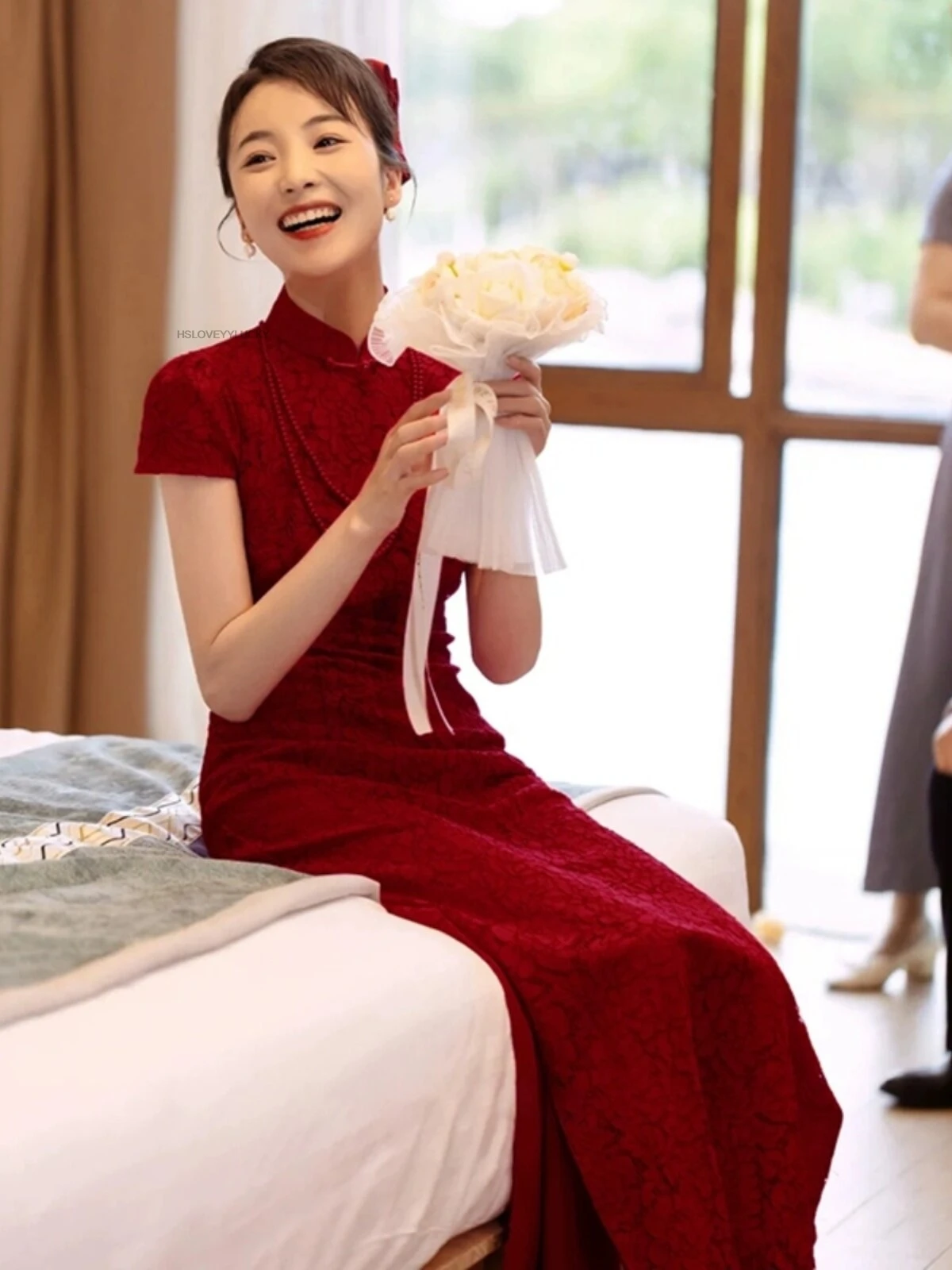 Chinese Style Modified Cheongsam Toasting Dress Red Engagement Wedding Gown For Women Bridewomen Sexy Qipao Dress