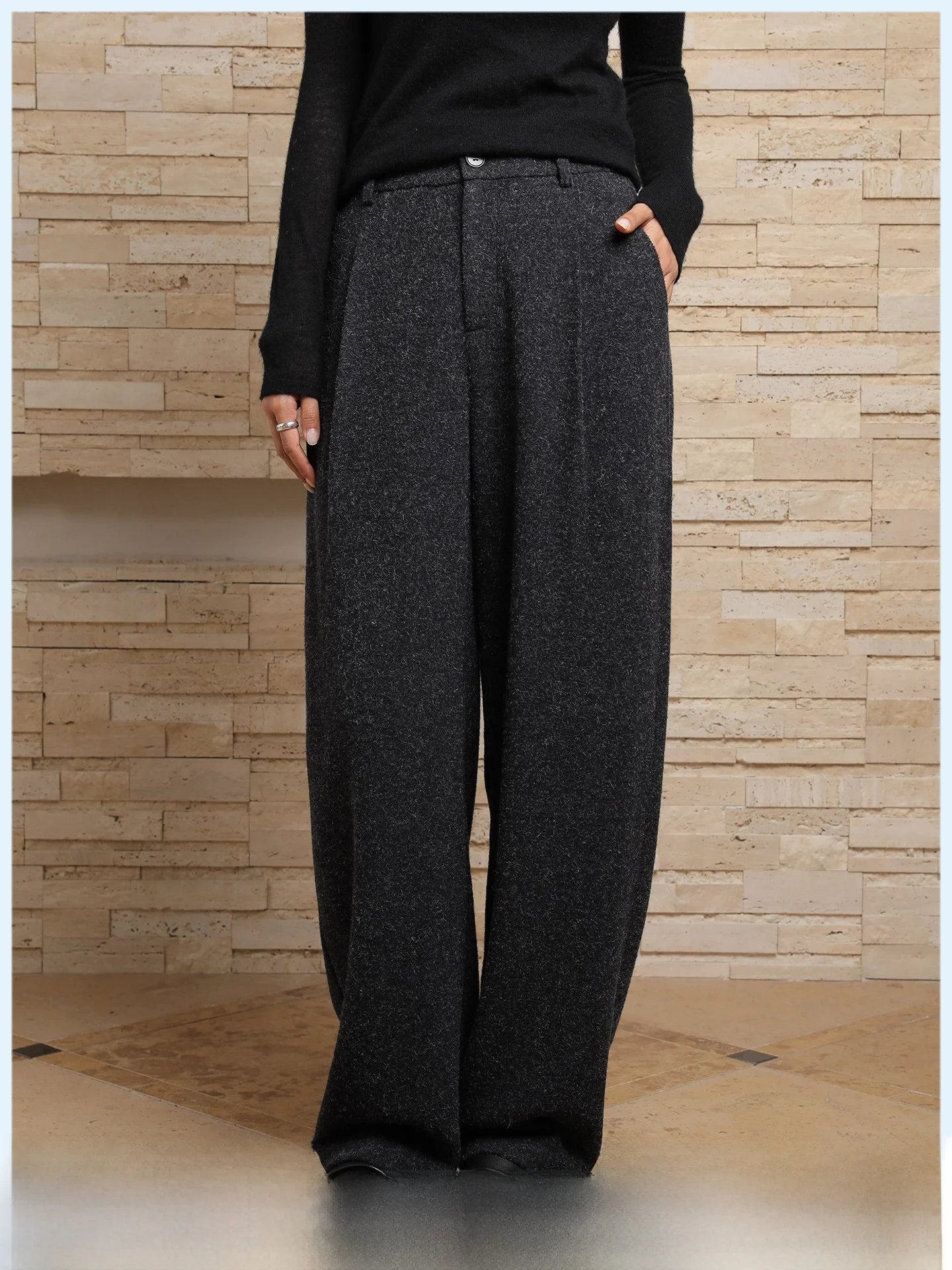 Thickened Woolen Trousers for Women Casual Drapey Knife- Winter New Style Warm Straight Leg Pants Ladies Fashion