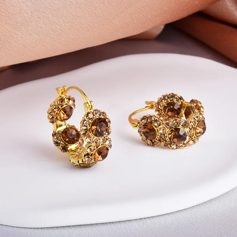 French retro temperament full of diamonds super flash circle ear buckle niche design exquisite light luxury high-end earrings ea