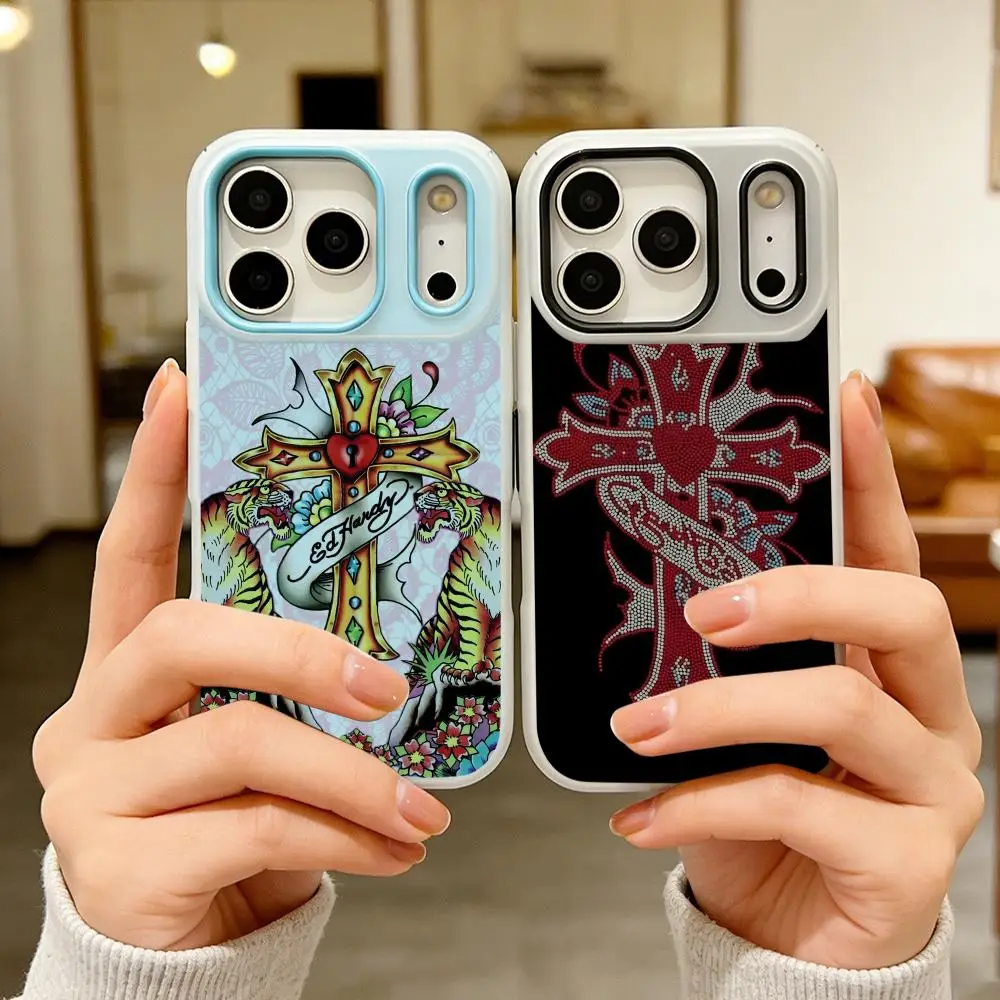 

Brand E-Ed Hardy Phone Case Colorful 2‑in‑1 Jelly Matte Clear Full Protection Case For iPhone 11‑17 Series