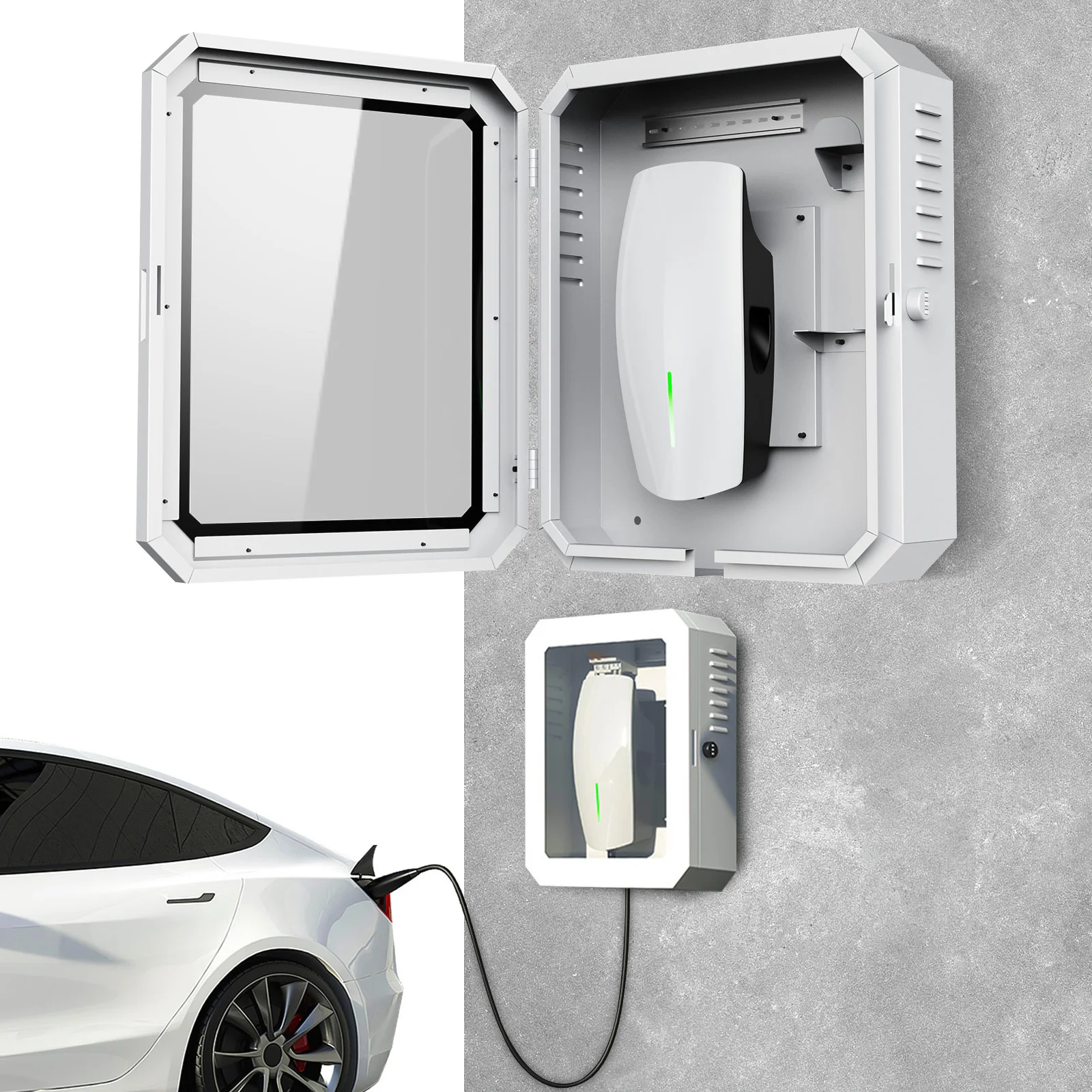 Charger Box for Tesla Gen 3, Outdoor Wall Charger Cover for Tesla Accessories, Rainproof Dustproof Wall Connector Charging Cable